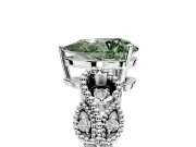 Leaf Engagement Ring Setting for Fancy Green Pear-Shaped Center with Milgrain Accent Band and Prong Head in White Gold