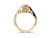Cathedral Engagement Ring Setting for Fancy Pink Oval Center with Antique-Style Pave Band and Prong Head in Yellow Gold