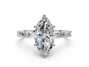 Baguette Engagement Ring Setting for Marquise Center with Alternating Bar-Set Band and Prong Head in White Gold