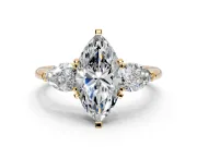 3 Stone Engagement Ring Setting for Marquise Center with Large Pear-Shaped Accents and Prong Head in Yellow Gold