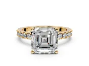 Solitaire Engagement Ring Setting for Asscher Cut Center with Fine Pave Band and Claw Prong Head in Yellow Gold