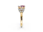 Leaf Cluster Engagement Ring Setting for Fancy Pink Oval Center with Marquise Accents and Prong Head in Yellow Gold