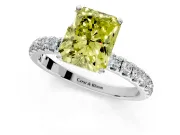 Open Basket Engagement Ring Setting for Fancy Yellow Radiant Cut Center with Pave Band and Prong Head in White Gold