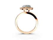 Halo Engagement Ring Setting for Heart-Shaped Center with Thin Plain Band and Prong Head in Rose Gold