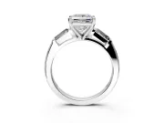 3 Stone Engagement Ring Setting for Princess Cut Center with Tapered Baguettes, Plain Band and Prong Head in Platinum
