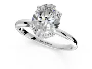 Hidden Halo Engagement Ring Setting for Oval Center with Thin Round-Wire Band and Prong Head in Platinum