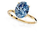 Solitaire Engagement Ring Setting for Fancy Blue Oval Center with Straight Thin Band and Prong Head in Yellow Gold