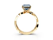 Solitaire Engagement Ring Setting for Fancy Blue Asscher Cut Center with Pave and Plain Crossover Band and Prong Head in Yellow Gold