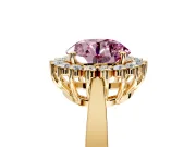 Starburst Halo Engagement Ring Setting for Fancy Pink Round Cut Center with Flat Cathedral Band and Prong Head in Yellow Gold
