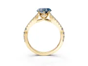 Solitaire Engagement Ring Setting for Fancy Blue Heart-Shaped Center with Pave Split Shank and Prong Head in Yellow Gold