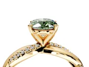 Solitaire Engagement Ring Setting for Fancy Green Oval Center with Pave and Plain Crossover and Basket Head in Yellow Gold