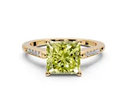 Solitaire Engagement Ring Setting for Fancy Yellow Princess Cut Center with Channel Accents and Prong Head in Yellow Gold