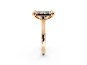 Single Halo Engagement Ring Setting for Fancy Green Radiant Cut Center with Corner Claws, Plain Band and Prong Head in Rose Gold