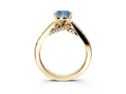 Solitaire Engagement Ring Setting for Fancy Blue Cushion Cut Center with Crossover Accents and Prong Head in Yellow Gold