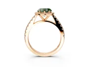 Halo Engagement Ring Setting for Fancy Green Heart-Shaped Center with Full Pave Band and Prong Head in Rose Gold