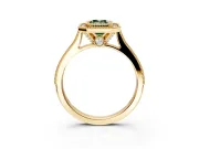 Halo Engagement Ring Setting for Fancy Green Emerald Cut Center with Milgrain Pave Band and Bezel Head in Yellow Gold