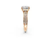Solitaire Engagement Ring Setting for Princess Cut Center with Multi-Row Pave Accents and Basket Head in Rose Gold