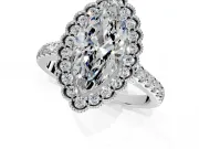 Milgrain Floral Halo Engagement Ring Setting for Marquise Center with Pave Band and Prong Head in Platinum