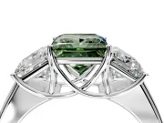 3 Stone Engagement Ring Setting for Fancy Green Princess Cut Center with Raised Basket Heads and Prong Head in Platinum