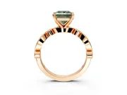 Solitaire Engagement Ring Setting for Fancy Green Princess Cut Center with Milgrain Bezel Accents and Prong Head in Rose Gold