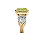 3 Stone Engagement Ring Setting for Fancy Yellow Cushion Cut Center with Large Pear-Shaped Accents and Prong Head in Yellow Gold