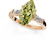 3 Stone Engagement Ring Setting for Fancy Yellow Marquise Center with Channel Baguette Accents and Prong Head in Rose Gold