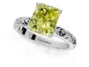 Solitaire Engagement Ring Setting for Fancy Yellow Radiant Cut Center with XO Engraved Band and Prong Head in White Gold