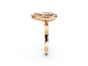 Halo Engagement Ring Setting for Heart-Shaped Center with Milgrain Bezel Rim, Plain Band and Prong Head in Rose Gold