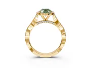Halo Engagement Ring Setting for Fancy Green Oval Center with Twist Band and Prong Head in Yellow Gold