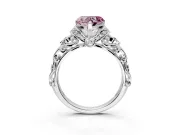 Solitaire Engagement Ring Setting for Fancy Pink Heart-Shaped Center with Filigree Band and Prong Head in Sterling Silver