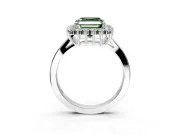 Starburst Halo Engagement Ring Setting for Fancy Green Asscher Cut Center with Flat Cathedral Band and Prong Head in Sterling Silver
