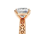 Solitaire Engagement Ring Setting for Princess Cut Center with Scrollwork Band and Prong Head in Rose Gold