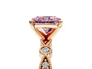 Solitaire Engagement Ring Setting for Fancy Pink Radiant Cut Center with Milgrain Bezel Accents and Prong Head in Rose Gold