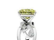 Solitaire Engagement Ring Setting for Fancy Yellow Radiant Cut Center with Criss-Cross Accent Band and Prong Head in White Gold