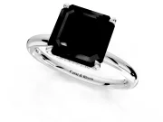 Hidden Halo Engagement Ring Setting for Fancy Black Asscher Cut Center with Thin Rounded Band and Prong Head in White Gold
