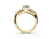 5 Stone Engagement Ring Setting for Oval Center with Graduated Accents and Prong Head in Yellow Gold