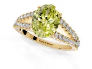 Solitaire Engagement Ring Setting for Fancy Yellow Oval Center with Pave Split Shank and Prong Head in Yellow Gold