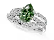 Solitaire Engagement Ring Setting for Fancy Green Pear-Shaped Center with Woven 3-Strand Pave Band and Prong Head in White Gold