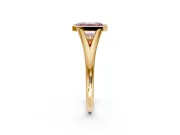 Solitaire Engagement Ring Setting for Fancy Pink Emerald Cut Center with V Split Shank and Bezel Head in Yellow Gold