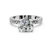Solitaire Engagement Ring Setting for Heart-Shaped Center with Milgrain X Pattern Band and Prong Head in Sterling Silver