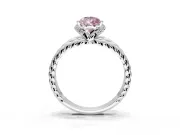 Halo Engagement Ring Setting for Fancy Pink Pear-Shaped Center with Rope Twist Split Shank and Prong Head in Platinum