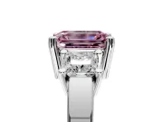 3 Stone Engagement Ring Setting for Fancy Pink Emerald Cut Center with Matching Side Accents and Prong Head in Platinum