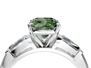 3 Stone Engagement Ring Setting for Fancy Green Cushion Cut Center with Tapered Baguettes, Plain Band and Prong Head in Platinum