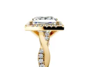 Halo Engagement Ring Setting for Princess Cut Center with Pave and Plain Twist Band and Prong Head in Yellow Gold