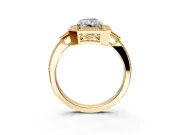 Halo Engagement Ring Setting for Radiant Cut Center with Milgrain Rim, Pave Band and Prong Head in Yellow Gold