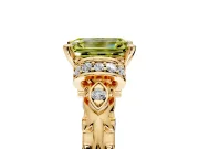 Solitaire Engagement Ring Setting for Fancy Yellow Emerald Cut Center with Filigree Band and Prong Head in Yellow Gold