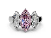 3 Stone Engagement Ring Setting for Fancy Pink Marquise Center with Raised Basket Heads and Prong Head in Sterling Silver