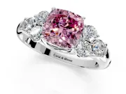 Cluster Engagement Ring Setting for Fancy Pink Cushion Cut Center with Round Cut Accent Frame and Prong Head in White Gold