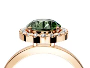 Halo Engagement Ring Setting for Fancy Green Round Cut Center with Thin Plain Band and Prong Head in Rose Gold
