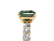 Shared-Prong Engagement Ring Setting for Fancy Green Asscher Cut Center with Graduated Accents and Prong Head in Yellow Gold